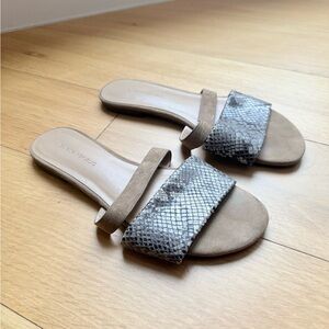 Banana Republic Suede and Snake Print Slides